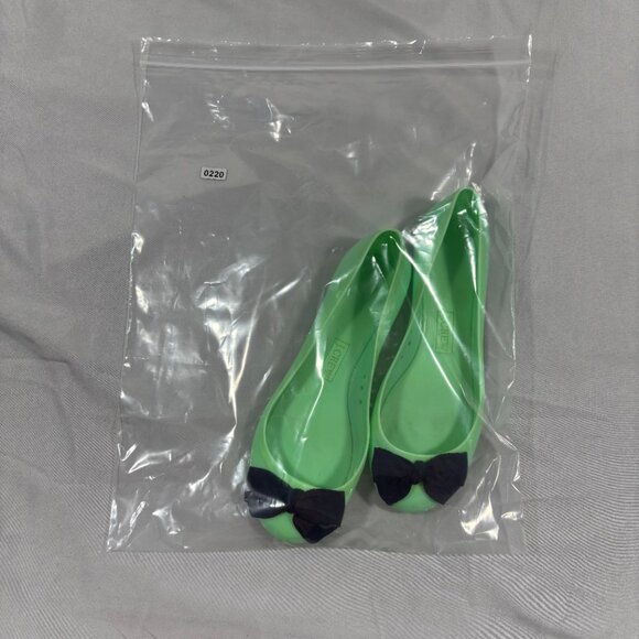 J. Crew Vintage Green And Black Rainy Day Bow Ballet Flats Rubber Jelly Shoes 7 - Picture 7 of 7